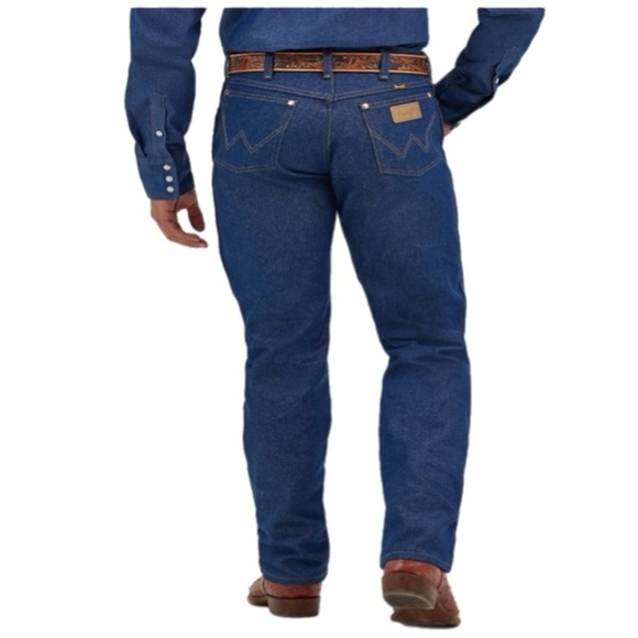 Retro Wrangler Cowboy Cut Rodeo Jeans M Plus Size 42x34 High Rise Dark Blue Work - Picture 2 of 10